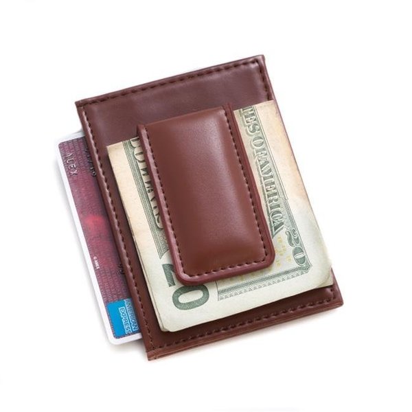 Bey Berk International Bey-Berk International BB516W Brown Leather Magnetic Money Clip & Wallet with ID Window BB516W